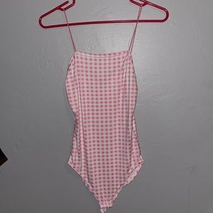 XS pink and white checkered bodysuit